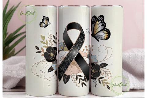 Black Awareness Ribbon 20oz Tumbler Wrap Sublimation PixelChick 