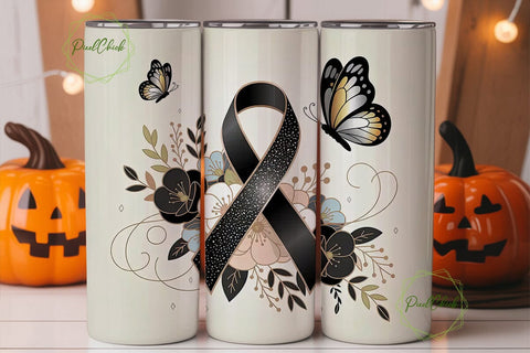 Black Awareness Ribbon 20oz Tumbler Wrap Sublimation PixelChick 