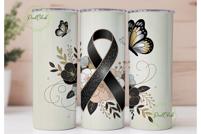 Black Awareness Ribbon 20oz Tumbler Wrap Sublimation PixelChick 