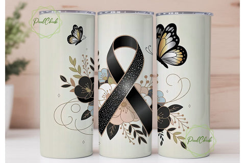 Black Awareness Ribbon 20oz Tumbler Wrap Sublimation PixelChick 