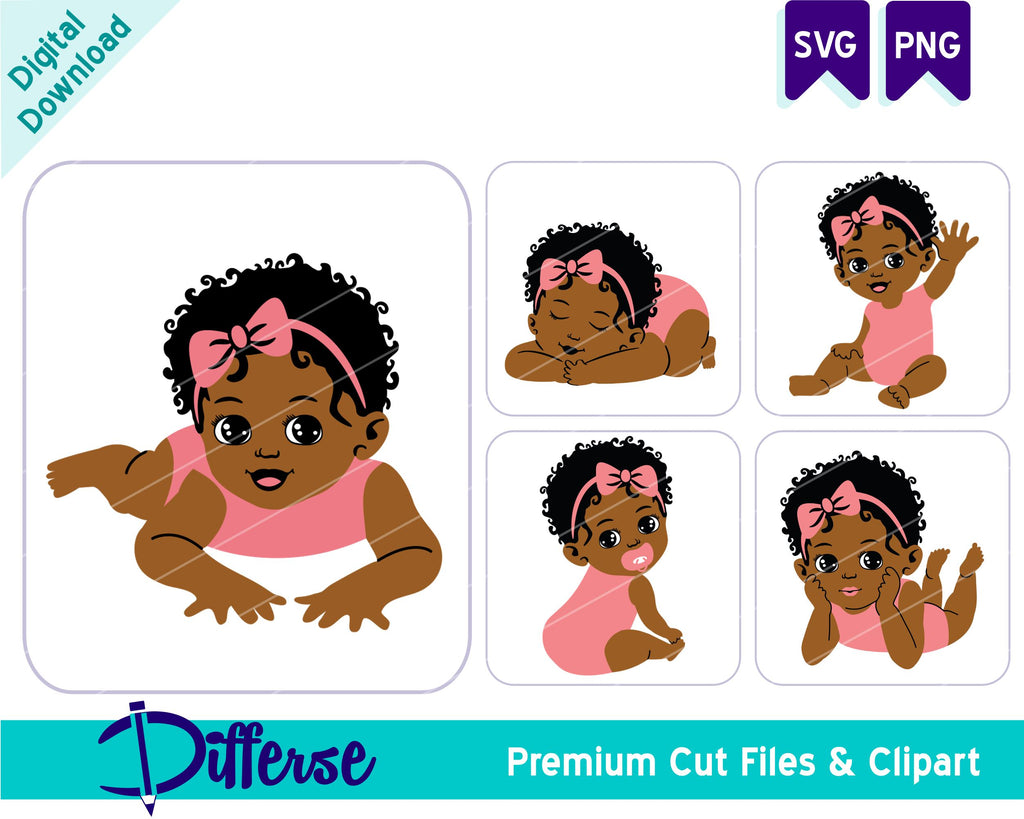 Black Baby Bundle SVG | Black Babies PNG & SVG | Baby Girl - So Fontsy