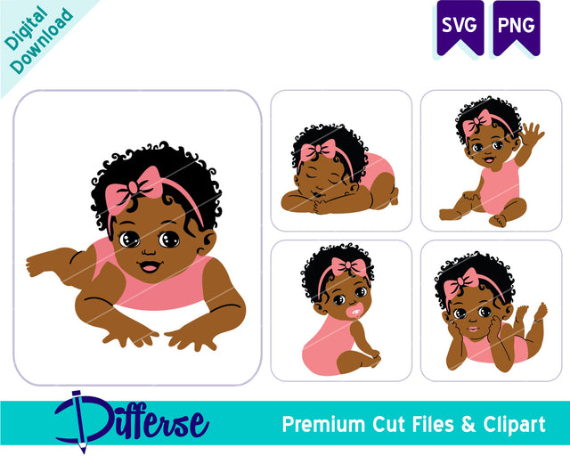 Black Baby Bundle SVG | Black Babies PNG & SVG | Baby Girl SVG Differse 