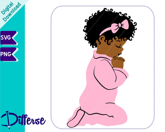 Black Baby Girl Praying SVG | Baby Prayer Hands SVG Differse 