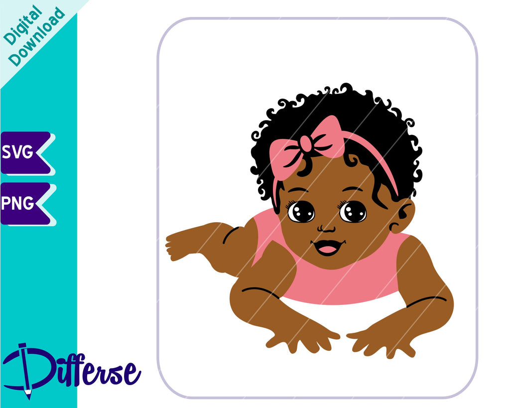 Black Baby Girl with Pink Bow SVG | African-American Baby Girl SVG - So ...
