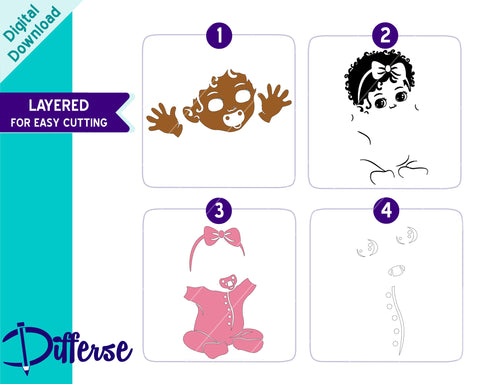 Black Baby in Pajamas | Afro Baby Girl SVG Differse 