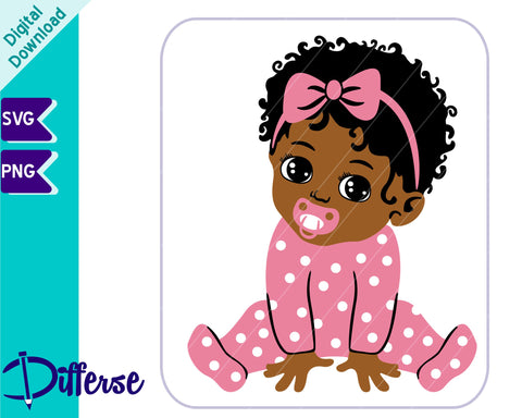 Black Baby in Pajamas | Afro Baby Girl SVG Differse 