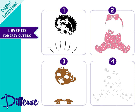 Black Baby in Pajamas | Afro Baby Girl SVG Differse 