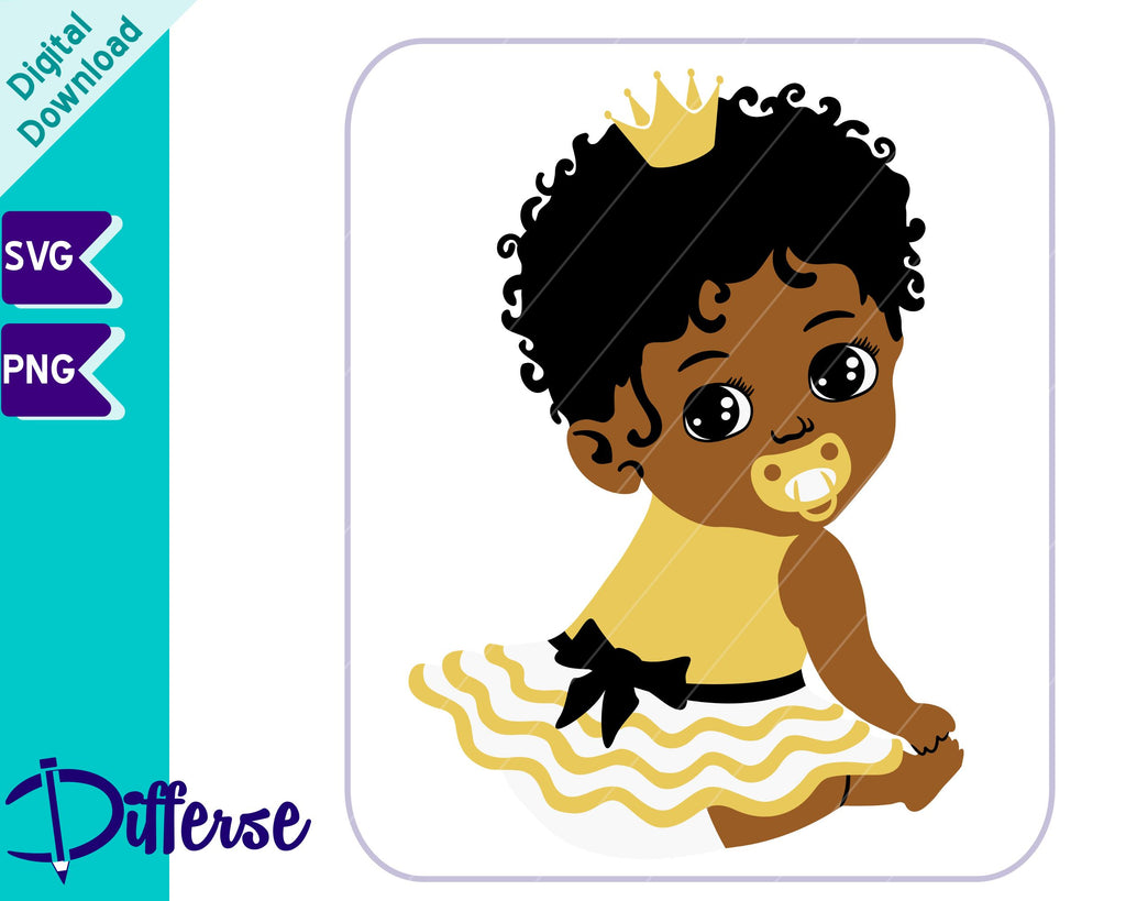 Black Baby Princess SVG | Afro Baby Girl SVG - So Fontsy