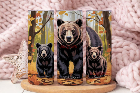 Black Bear Family Fall 20oz Tumbler Wrap Sublimation DesignSVG 