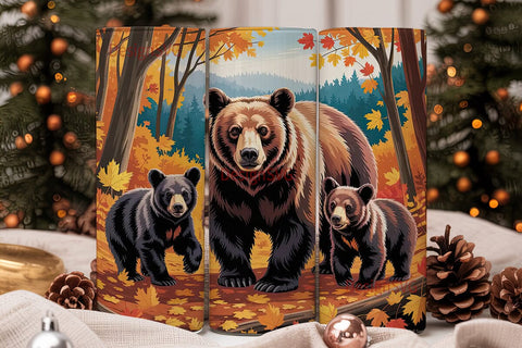 Black Bear Family Fall 20oz Tumbler Wrap Sublimation DesignSVG 