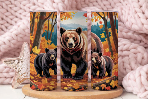 Black Bear Family Fall 20oz Tumbler Wrap Sublimation DesignSVG 
