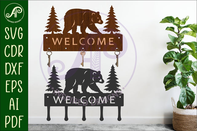 Black Bear Key holder designs for wood and metal SVG APInspireddesigns 