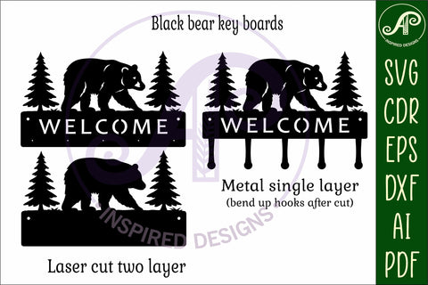 Black Bear Key holder designs for wood and metal SVG APInspireddesigns 