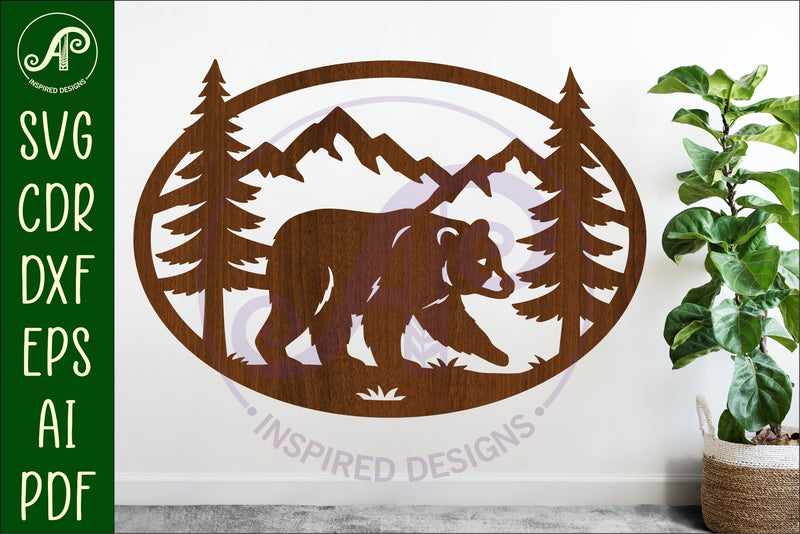 Black Bear mountain scene Oval wall sign laser cut file SVG APInspireddesigns 