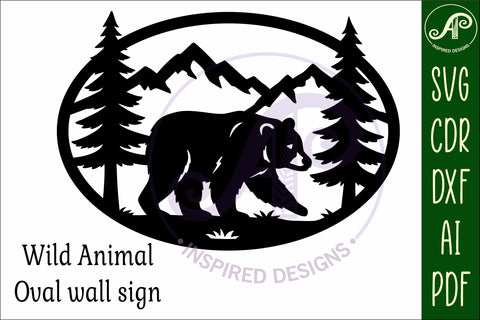 Black Bear mountain scene Oval wall sign laser cut file SVG APInspireddesigns 