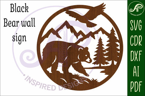 Black bear mountain scene wall sign svg laser cut SVG APInspireddesigns 