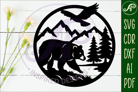 Black bear mountain scene wall sign svg laser cut SVG APInspireddesigns 