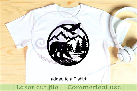 Black bear mountain scene wall sign svg laser cut SVG APInspireddesigns 