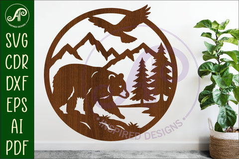 Black bear mountain scene wall sign svg laser cut SVG APInspireddesigns 