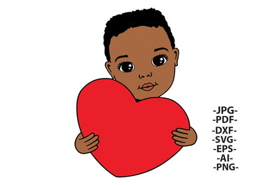 Black Boy Holding Red Heart Clipart SVG PNG JPG PDF AI DXF EPS | Cute African American Kid Valentine Love Design f SVG 1uniqueminute 