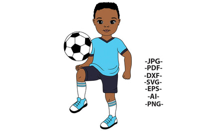 Black Boy Soccer Player SVG Cute African American Kid Sports Clipart Digital File for Cricut T Shirt Designs SVG 1uniqueminute 
