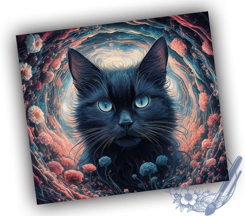 Black Cat 20oz Skinny Tumbler, Colorful Floral Kitty Tumbler Png, Straight & Tapered Tumbler Wrap, Instant Digital Download Sublimation ToriDesigns 