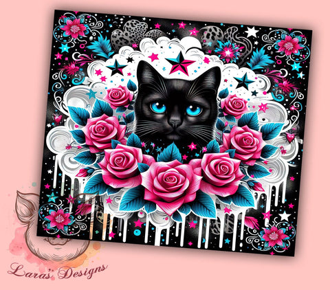 Black Cat 20oz Tumbler Png, Straight & Tapered Tumbler Png, Floral Cat Tumbler Png, Digital Download PNG Sublimation Lara' s Designs 