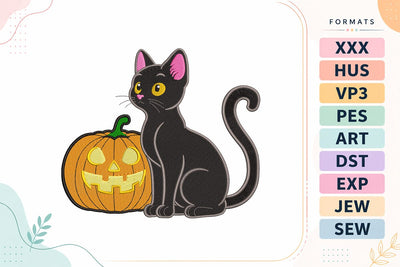 Black Cat and Jack-o'-Lantern Halloween Embroidery Design Embroidery/Applique DESIGNS sg embroidery 