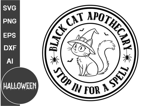 Black Cat Apothecary Stop In For A Spell Round Sign SVG, Farmhouse Halloween Round Sign SVG, Halloween SVG Design SVG DesignPlante 503 