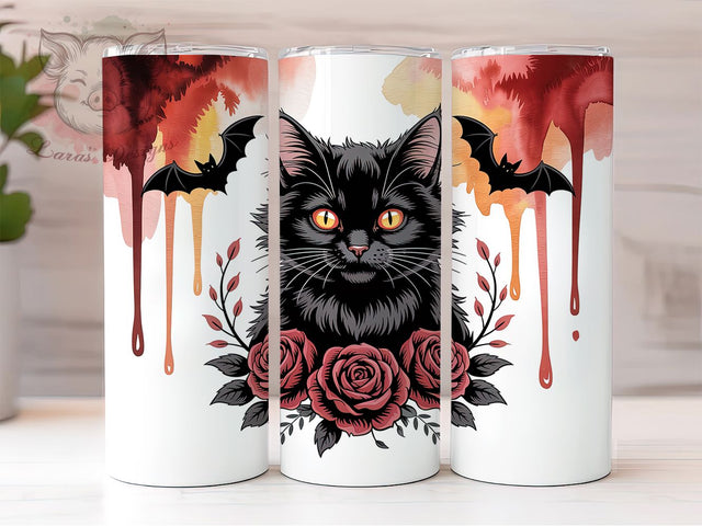 Black Cat Bats Halloween Tumbler, Halloween Bats Wrap, 20Oz Sublimation Design, Spooky Cat Drinkware, Witchy Halloween Cup, Autumn Cat Lover Gift, Haunted Night Tumbler Sublimation Lara' s Designs 