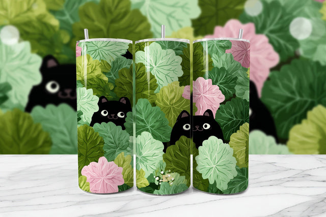 Black Cat Botanical 20oz Tumbler Wrap Sublimation BijouBay 