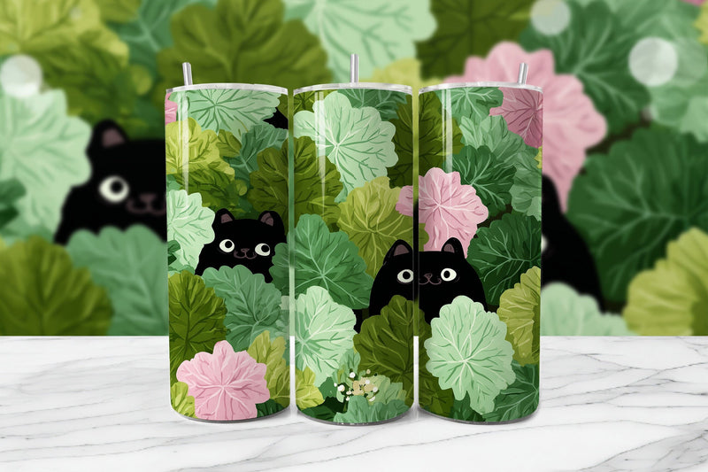 Black Cat Botanical 20oz Tumbler Wrap Sublimation BijouBay 
