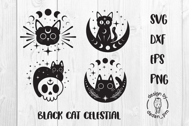 Black cat celestial, magic moon boho SVG dadan_pm 