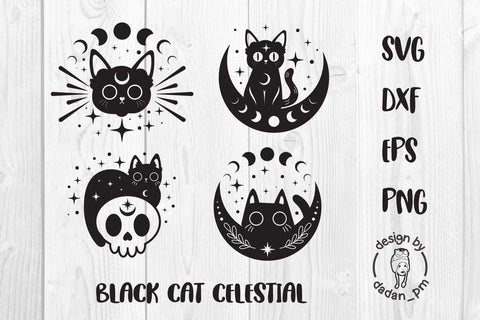 Black cat celestial, magic moon boho SVG dadan_pm 