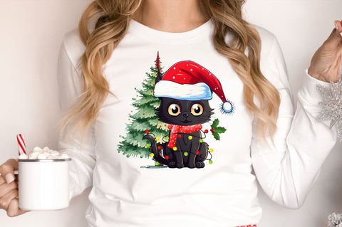 Black cat christmas clipart Sublimation Regulrcrative 