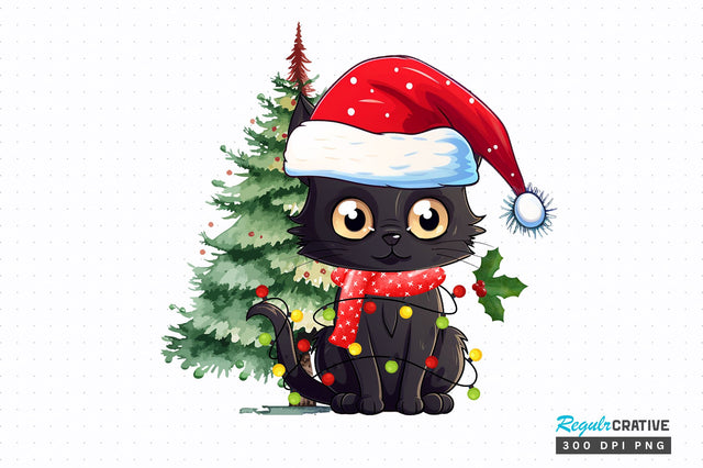 Black cat christmas clipart Sublimation Regulrcrative 