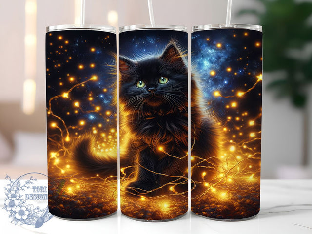 Black Cat Christmas Lights Tumbler, Holiday Cat Design, Festive Cat Art, Christmas Lights Graphic, Cute Cat Gift, 20oz Tumbler, Sublimation Design Sublimation ToriDesigns 