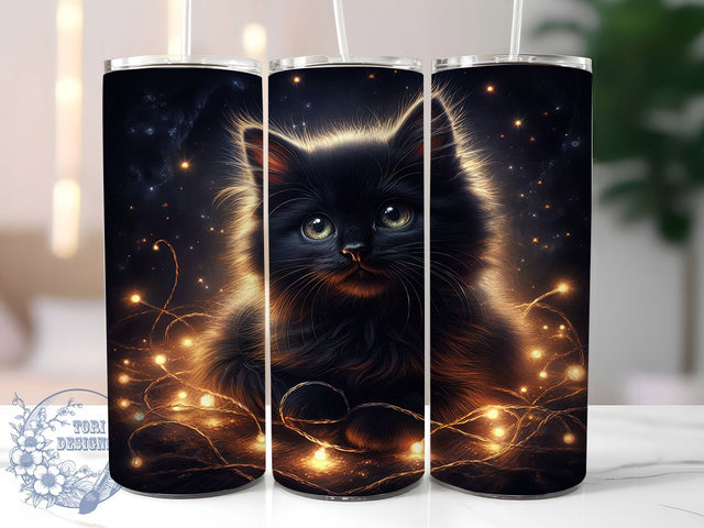 Black Cat Christmas Lights Tumbler, Holiday Cat Design, Festive Cat Art, Christmas Lights Graphic, Cute Cat Gift, 20oz Tumbler, Sublimation Design Sublimation ToriDesigns 