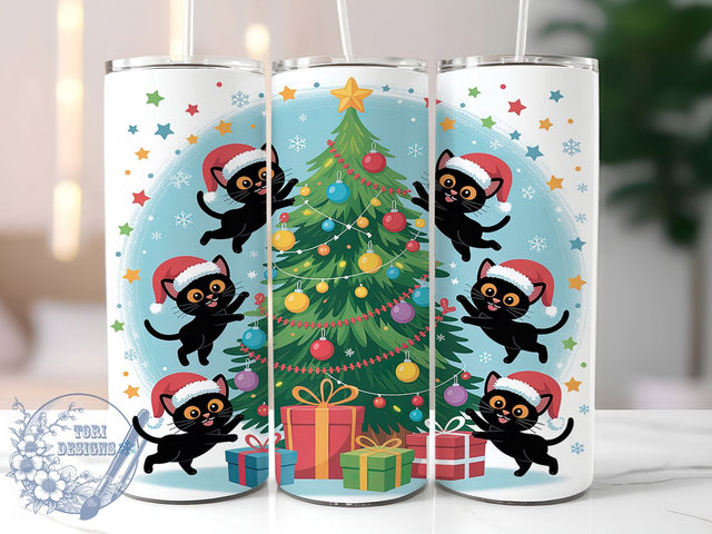 Black Cat Christmas Tree Tumbler, Holiday Cat Tree Wrap, Festive Cat Sublimation Design, Cute Christmas Cup, 20Oz Skinny Tumbler Wrap, Adorable Holiday Mug, Winter Cat Tree Design Sublimation ToriDesigns 