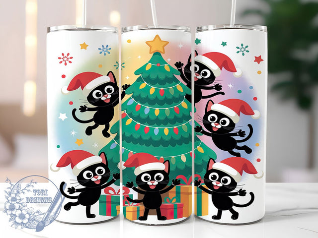Black Cat Christmas Tree Tumbler, Holiday Cat Tree Wrap, Festive Cat Sublimation Design, Cute Christmas Cup, 20Oz Skinny Tumbler Wrap, Adorable Holiday Mug, Winter Cat Tree Design Sublimation ToriDesigns 