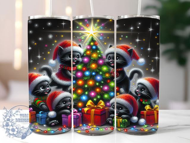 Black Cat Christmas Tree Tumbler, Holiday Cat Tree Wrap, Festive Cat Sublimation Design, Cute Christmas Cup, 20Oz Skinny Tumbler Wrap, Adorable Holiday Mug, Winter Cat Tree Design Sublimation ToriDesigns 