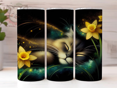Black Cat Daffodil Tumbler, Daffodils Theme, Floral Motif, Whimsical Art, Mystical Design, 20Oz Tumbler, Sublimation Wrap Sublimation Lara' s Designs 