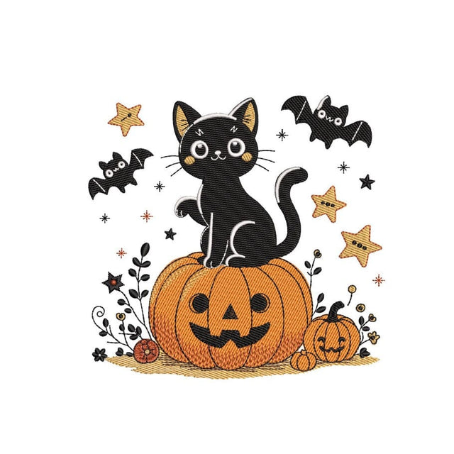 Black Cat Embroidery Design, Halloween Pumpkin Embroidery Design, 3 sizes, Instant Download Embroidery/Applique DESIGNS Nino Nadaraia 