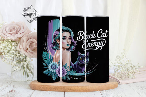 Black Cat Energy 20oz Tumbler Wrap Sublimation sassyprint 
