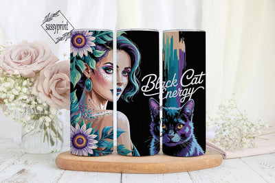 Black Cat Energy 20oz Tumbler Wrap Sublimation sassyprint 