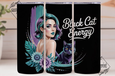 Black Cat Energy 20oz Tumbler Wrap Sublimation sassyprint 
