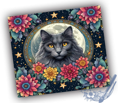 Black Cat Flower 20oz Skinny Tumbler, Vintage Black Cat Tumbler Png, Straight & Tapered Tumbler Wrap, Instant Digital Download Sublimation ToriDesigns 