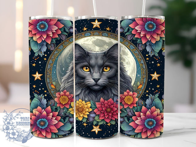 Black Cat Flower 20oz Skinny Tumbler, Vintage Black Cat Tumbler Png, Straight & Tapered Tumbler Wrap, Instant Digital Download Sublimation ToriDesigns 