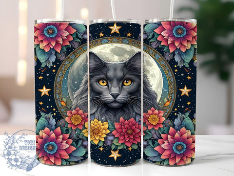Black Cat Flower 20oz Skinny Tumbler, Vintage Black Cat Tumbler Png, Straight & Tapered Tumbler Wrap, Instant Digital Download Sublimation ToriDesigns 