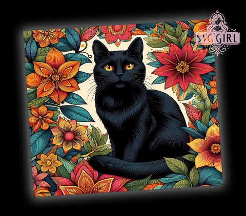Black Cat Flower 20oz Tumbler Wrap Sublimation Design, Straight Tapered Tumbler Wrap, Vintage Black Cat Tumbler Png, Instant Digital Download Sublimation SvggirlplusArt 